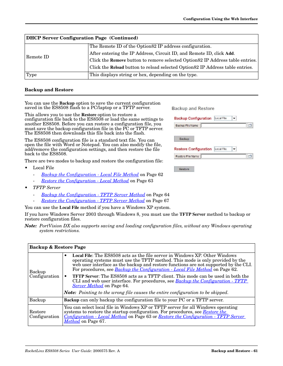 Backup and restore | Comtrol ES8508 Series User Guide User Manual | Page 61 / 212