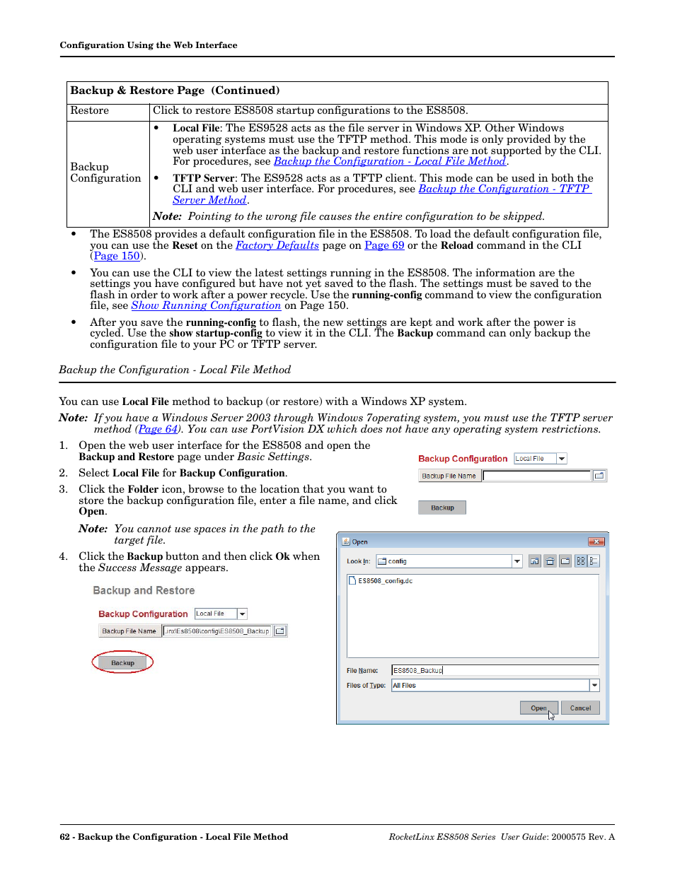 Backup the configuration - local file method | Comtrol ES8508 Series User Guide User Manual | Page 62 / 212