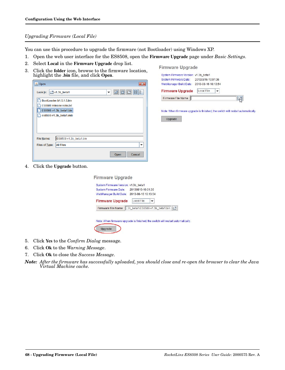 Upgrading firmware (local file) | Comtrol ES8508 Series User Guide User Manual | Page 68 / 212