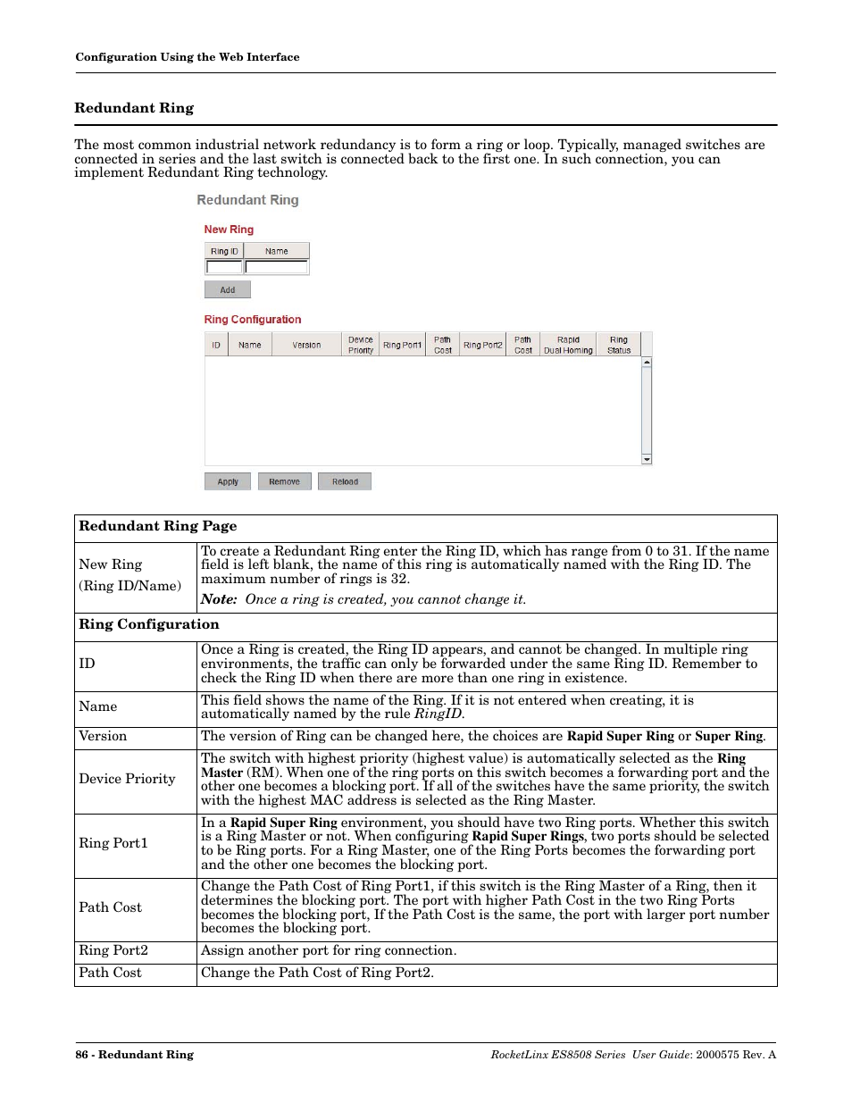 Redundant ring | Comtrol ES8508 Series User Guide User Manual | Page 86 / 212