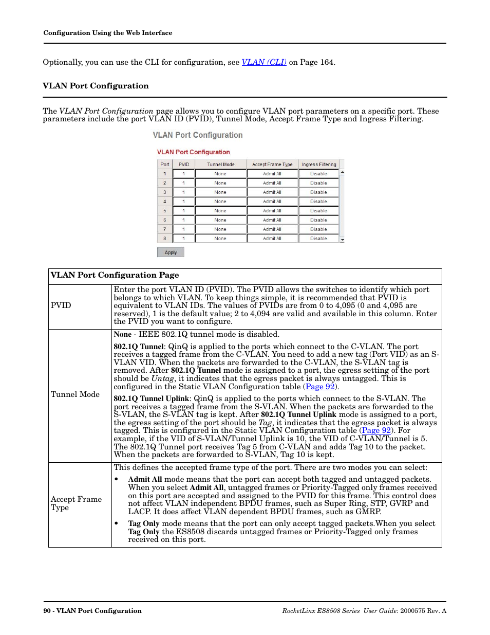 Vlan port configuration | Comtrol ES8508 Series User Guide User Manual | Page 90 / 212