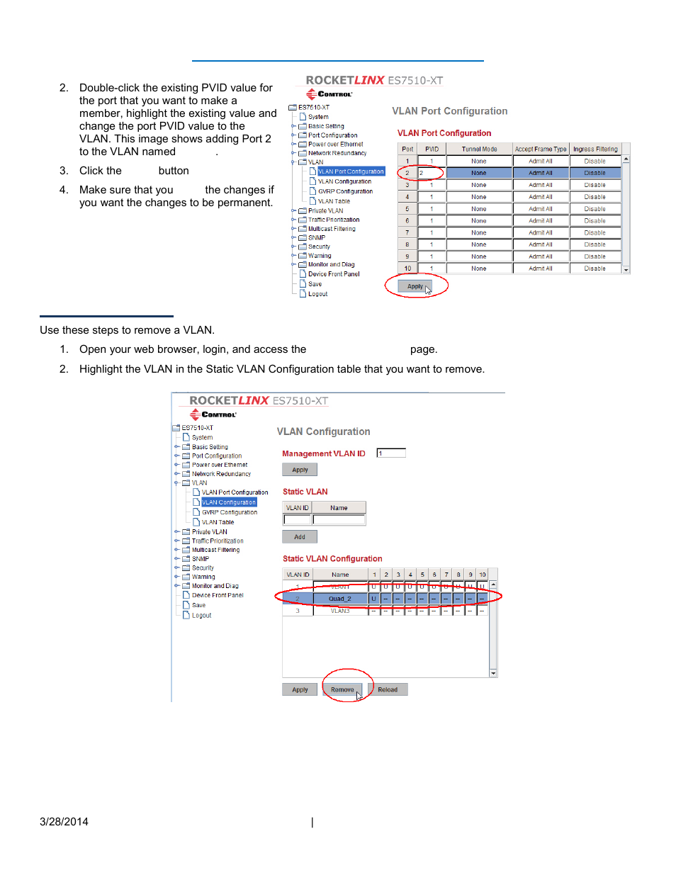 Removing a vlan | Comtrol RocketLinx VLAN Web User Manual | Page 5 / 5