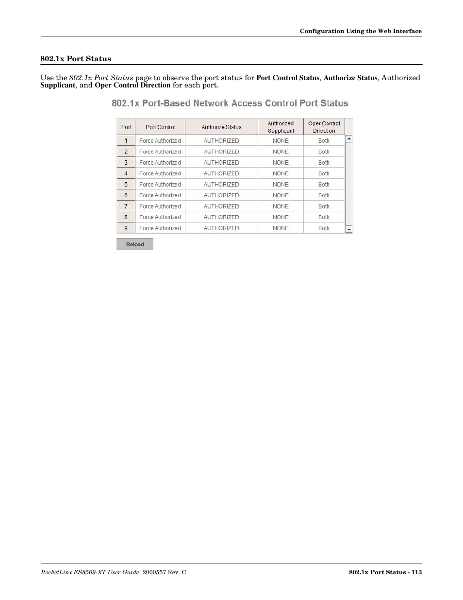 1x port status | Comtrol ES8509-XT User Manual | Page 113 / 210