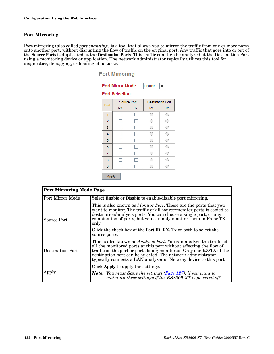 Port mirroring | Comtrol ES8509-XT User Manual | Page 122 / 210