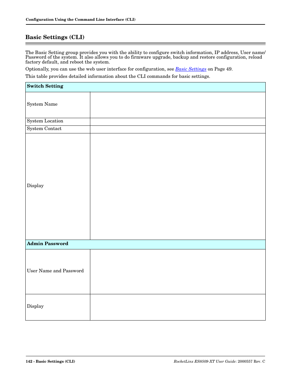 Basic settings (cli) | Comtrol ES8509-XT User Manual | Page 142 / 210