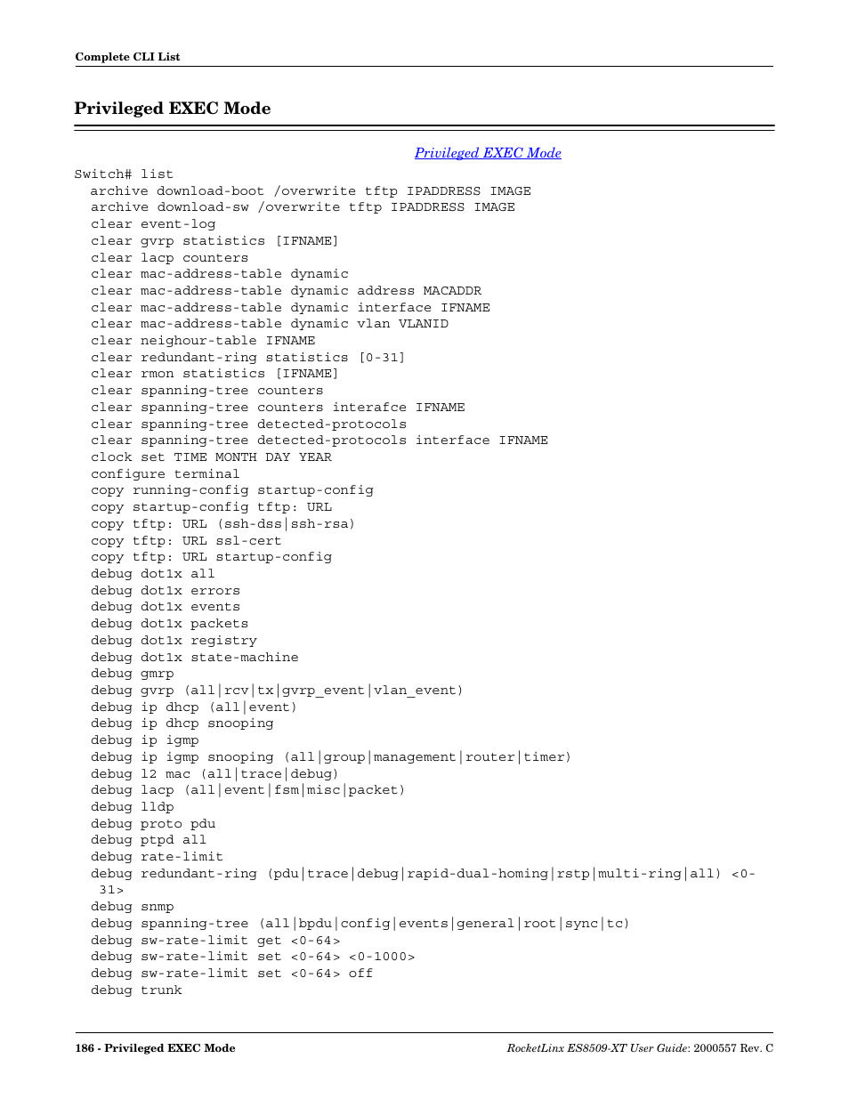 Privileged exec mode | Comtrol ES8509-XT User Manual | Page 186 / 210