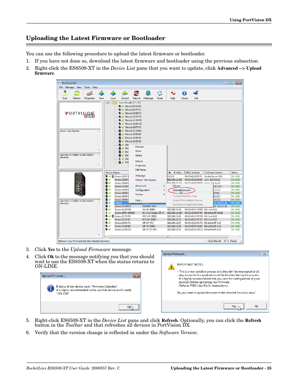 Uploading the latest firmware or bootloader, To the es8509-xt | Comtrol ES8509-XT User Manual | Page 25 / 210