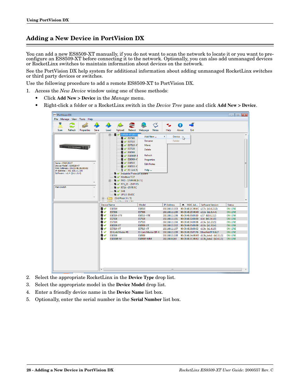 Adding a new device in portvision dx | Comtrol ES8509-XT User Manual | Page 28 / 210