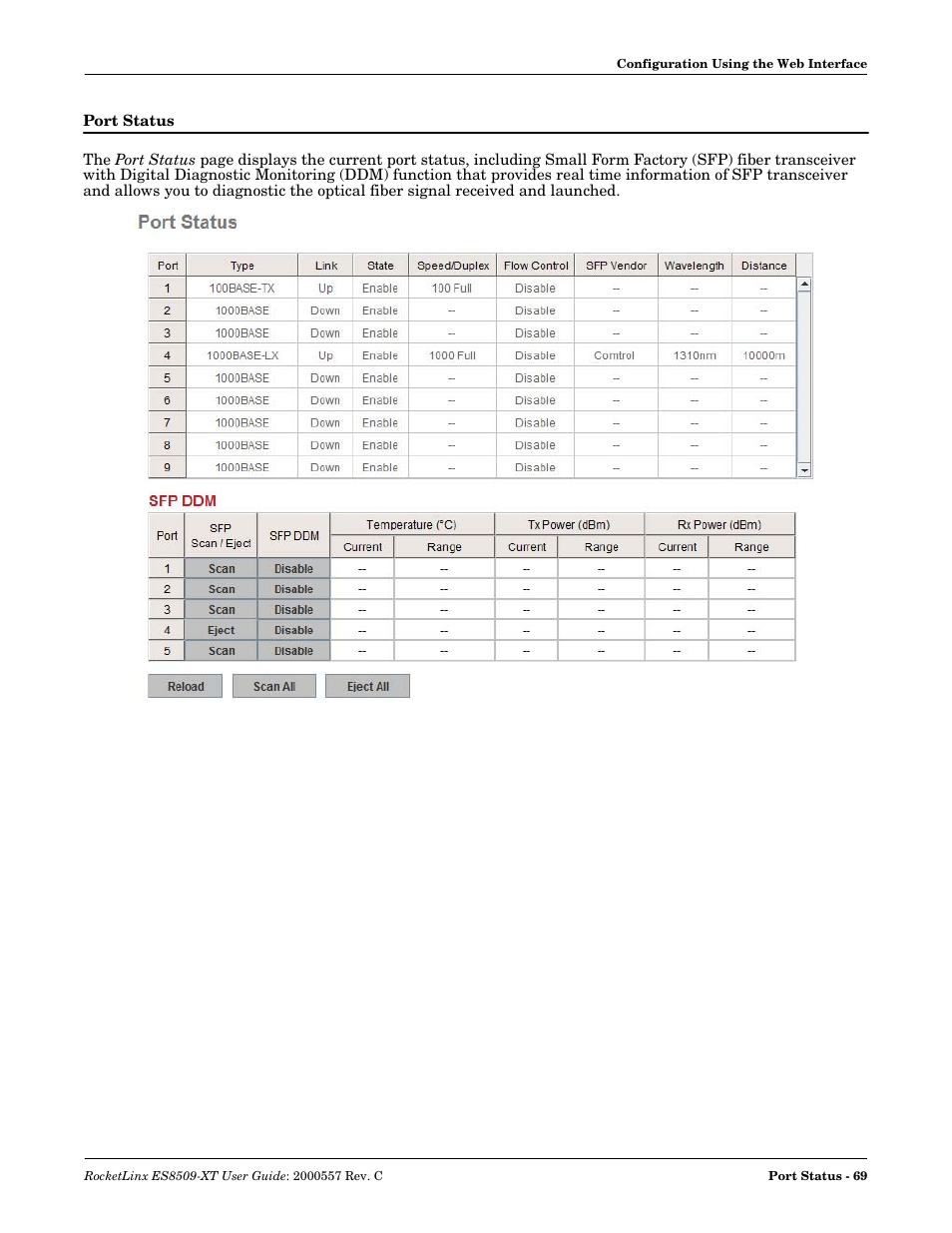 Port status | Comtrol ES8509-XT User Manual | Page 69 / 210