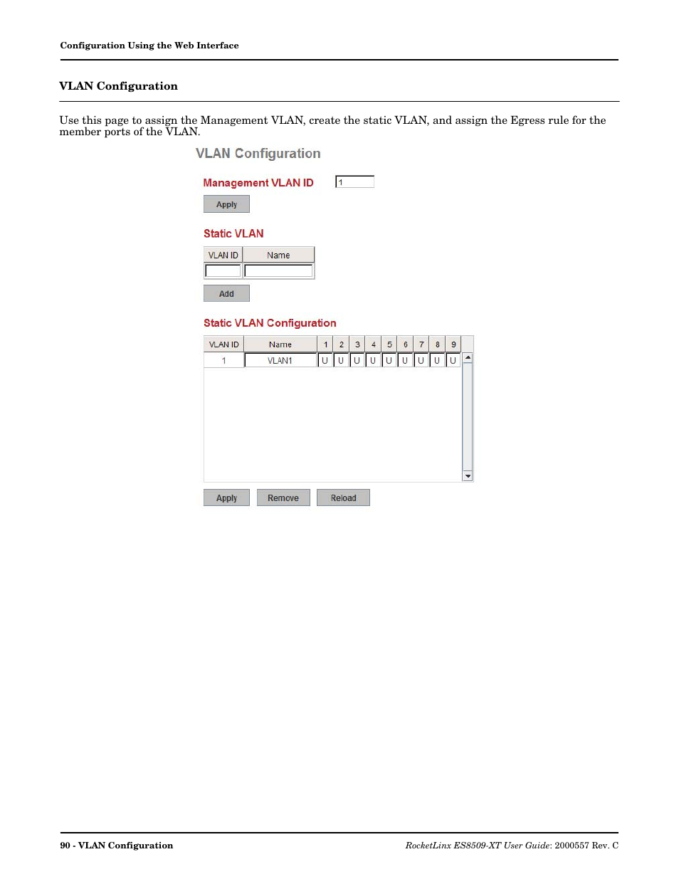 Vlan configuration | Comtrol ES8509-XT User Manual | Page 90 / 210