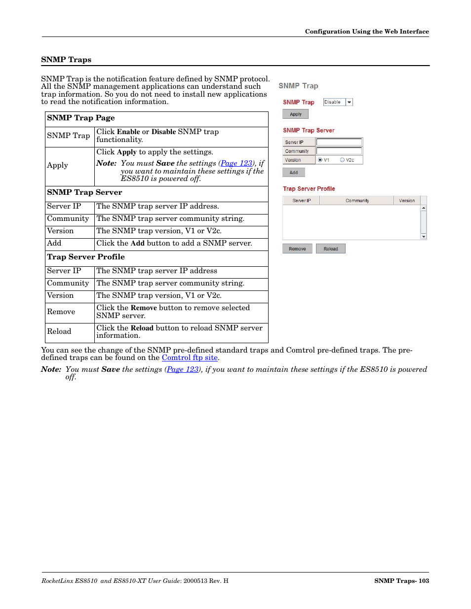 Snmp traps | Comtrol ES8510-XT User Manual | Page 103 / 204