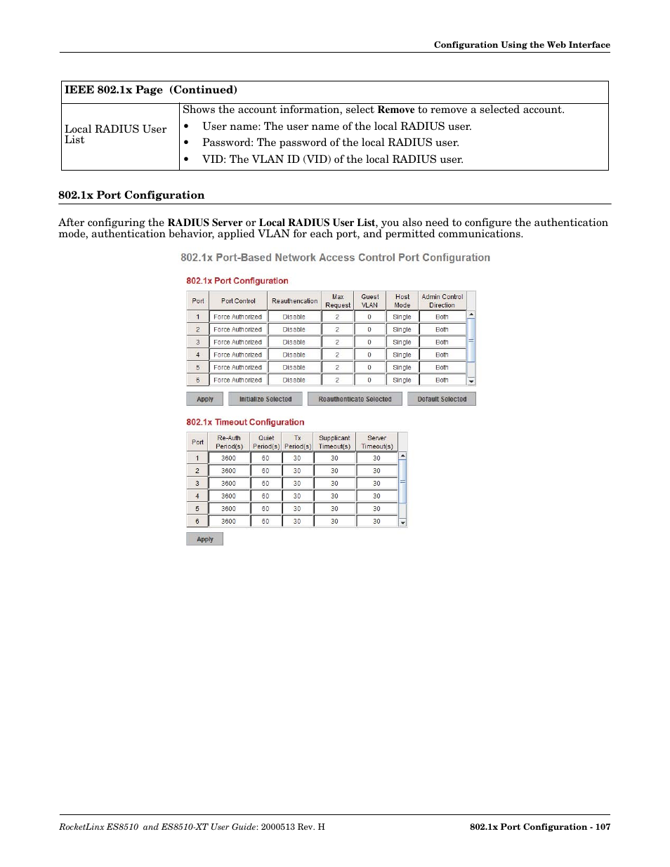 1x port configuration | Comtrol ES8510-XT User Manual | Page 107 / 204