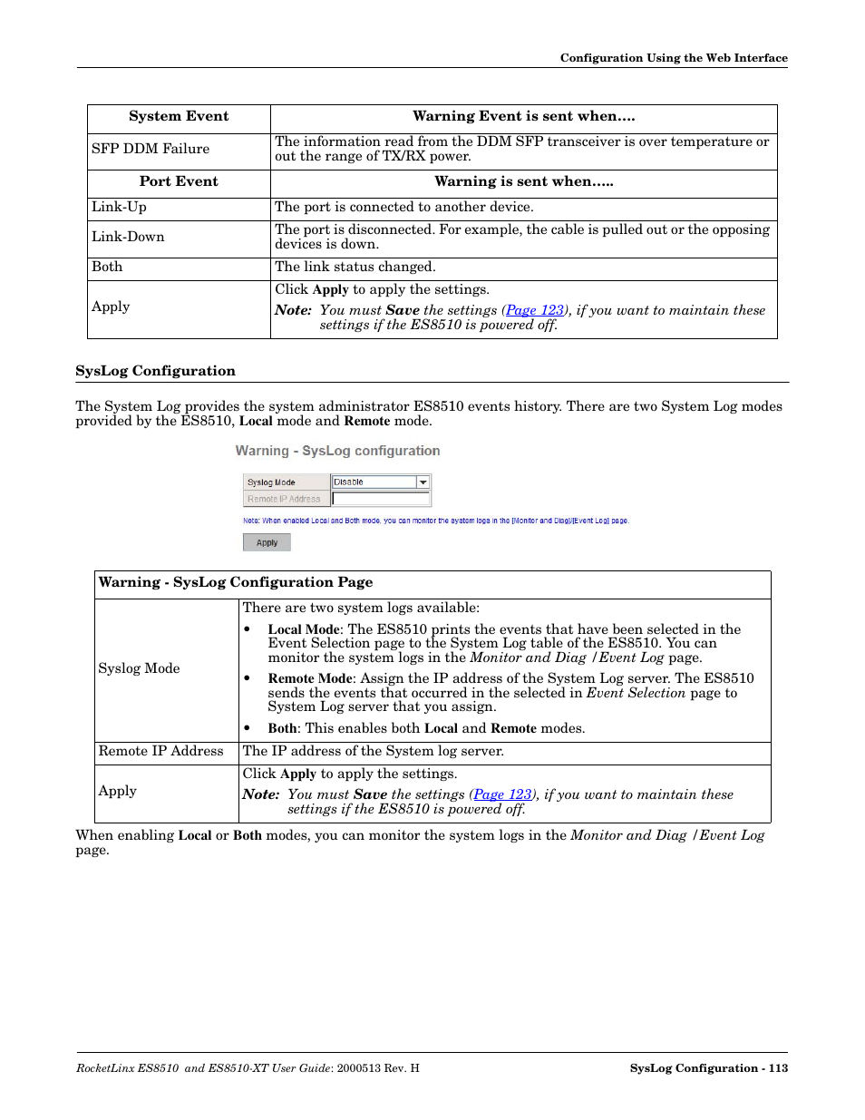 Syslog configuration | Comtrol ES8510-XT User Manual | Page 113 / 204