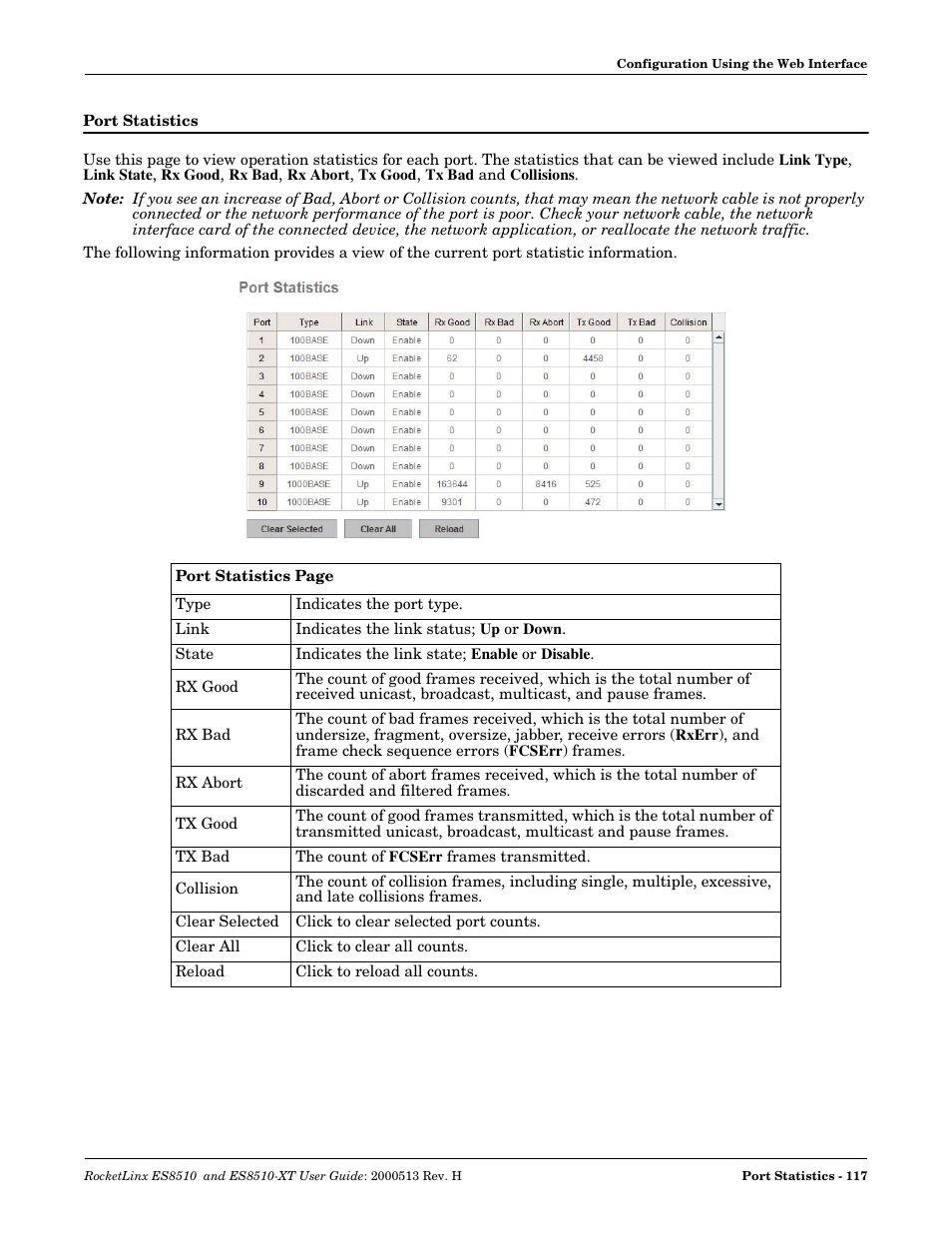 Port statistics | Comtrol ES8510-XT User Manual | Page 117 / 204