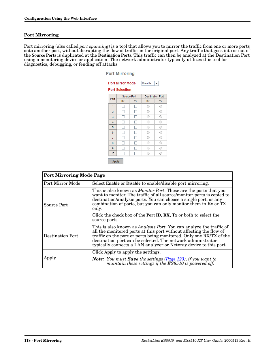 Port mirroring | Comtrol ES8510-XT User Manual | Page 118 / 204