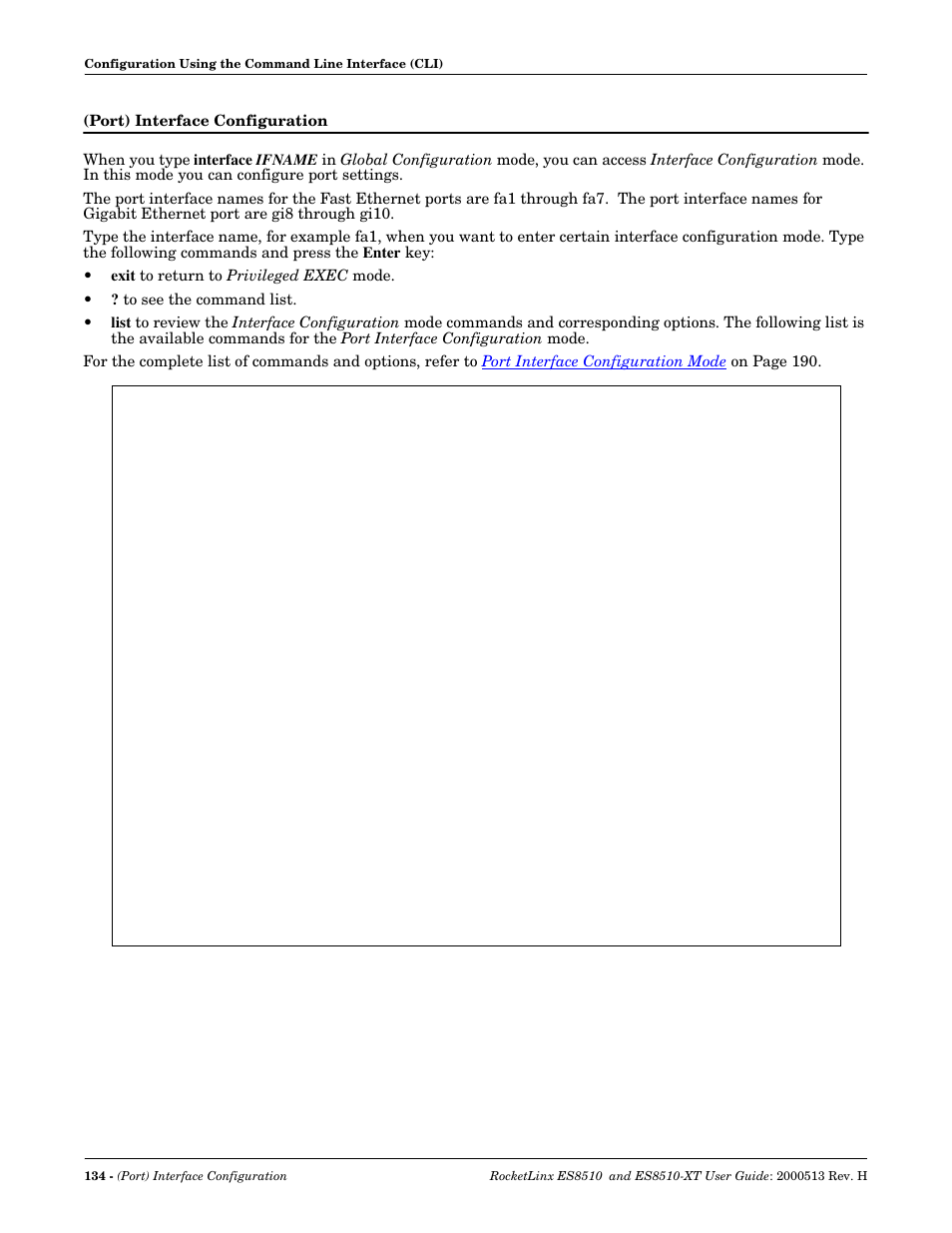 Port) interface configuration | Comtrol ES8510-XT User Manual | Page 134 / 204