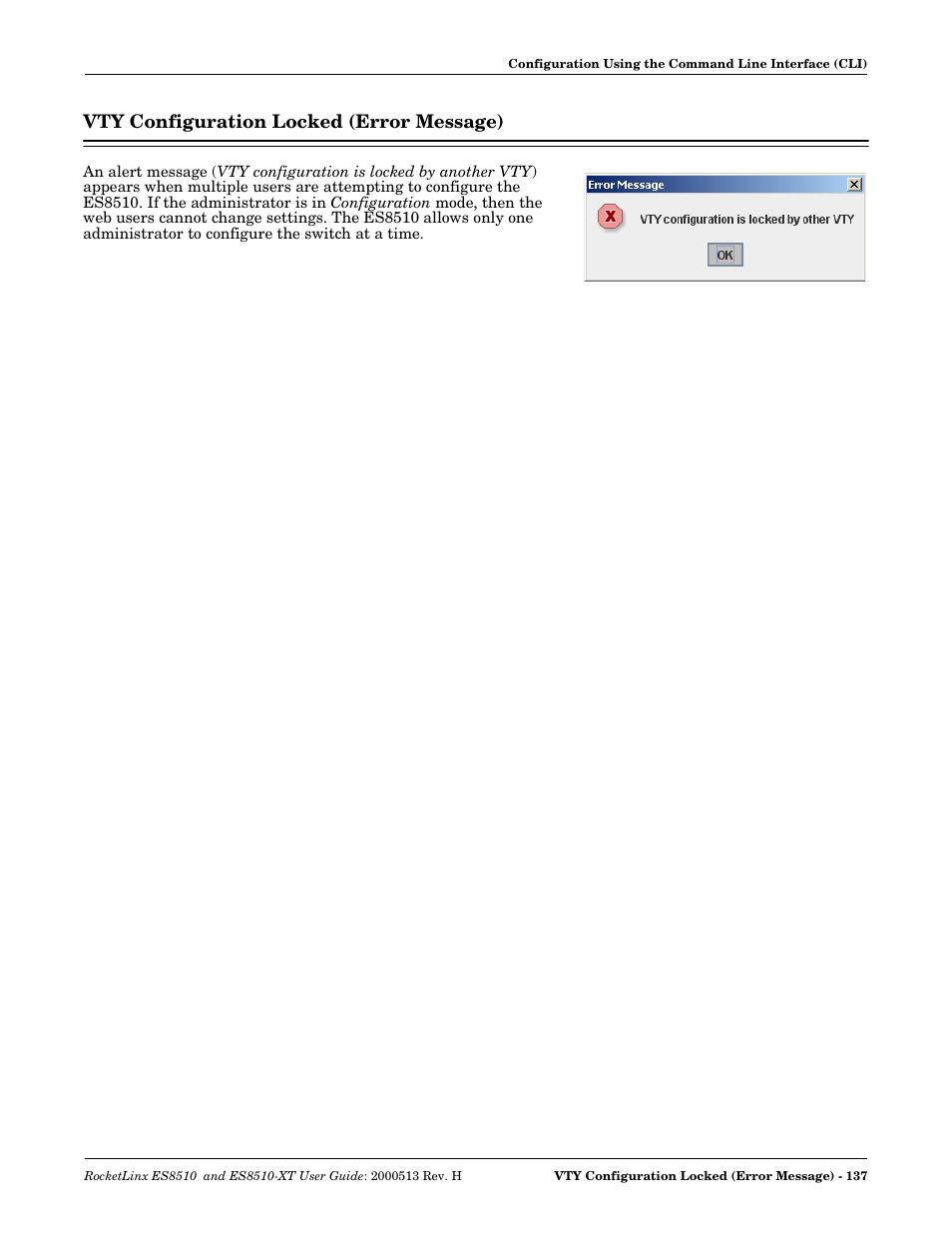 Vty configuration locked (error message) | Comtrol ES8510-XT User Manual | Page 137 / 204