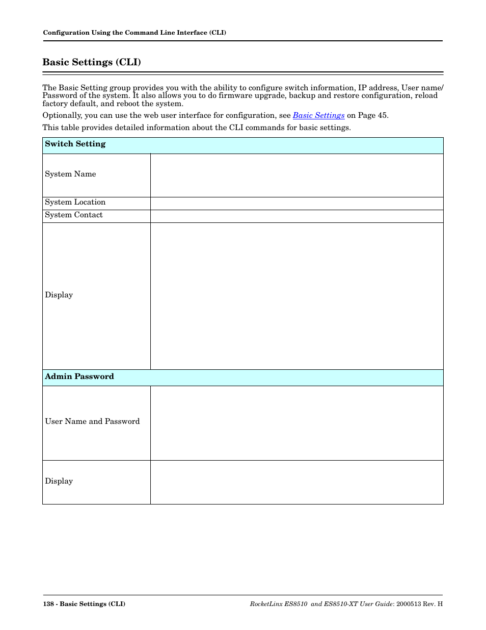 Basic settings (cli) | Comtrol ES8510-XT User Manual | Page 138 / 204