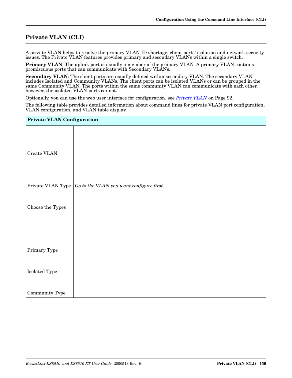 Private vlan (cli) | Comtrol ES8510-XT User Manual | Page 159 / 204