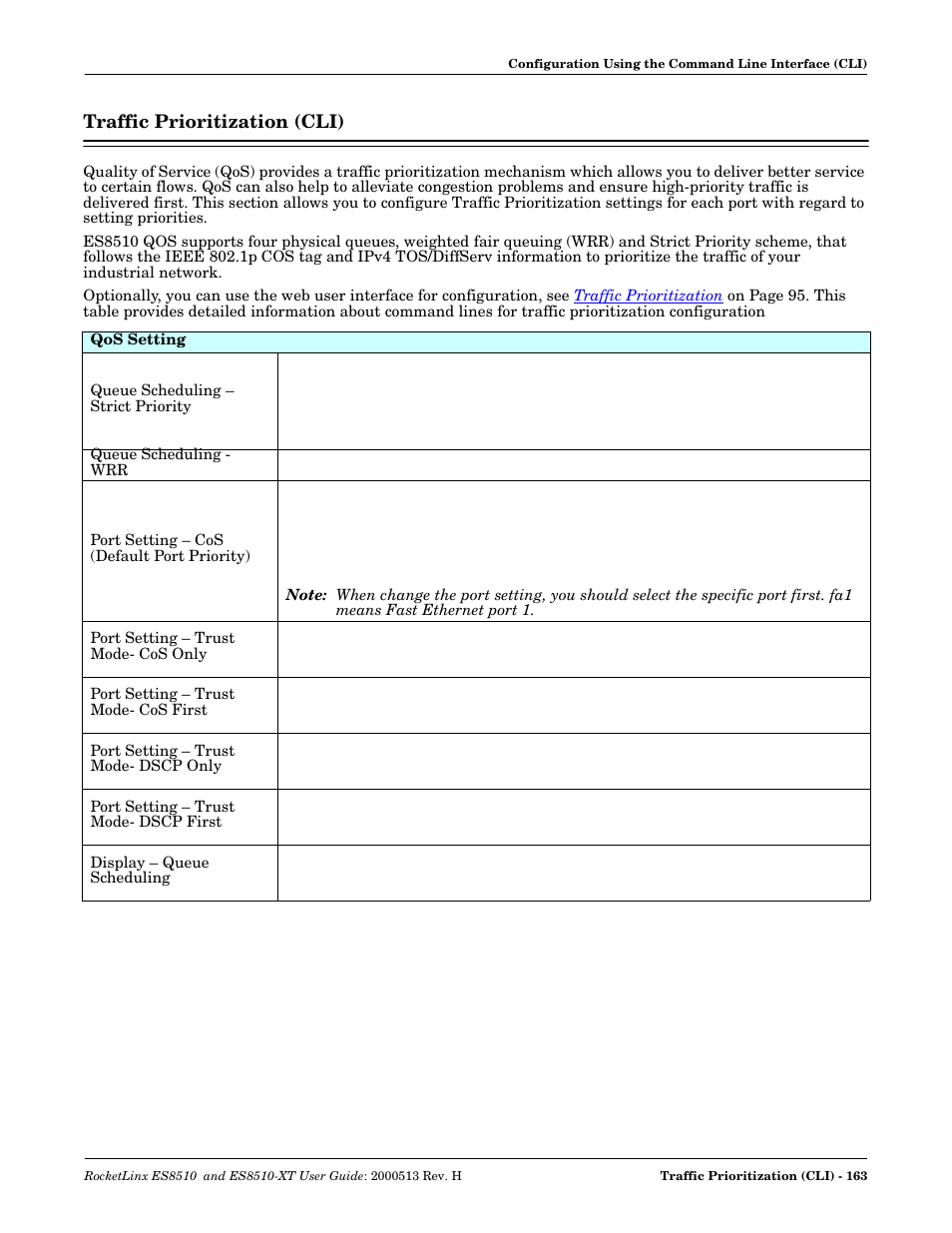 Traffic prioritization (cli) | Comtrol ES8510-XT User Manual | Page 163 / 204