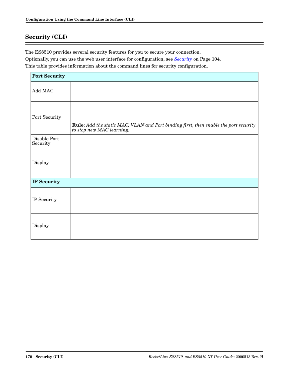 Security (cli) | Comtrol ES8510-XT User Manual | Page 170 / 204