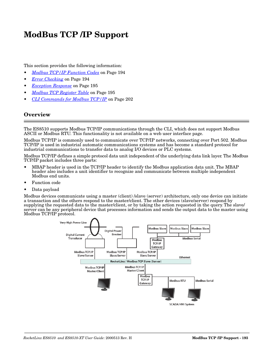 Modbus tcp /ip support, Overview | Comtrol ES8510-XT User Manual | Page 193 / 204