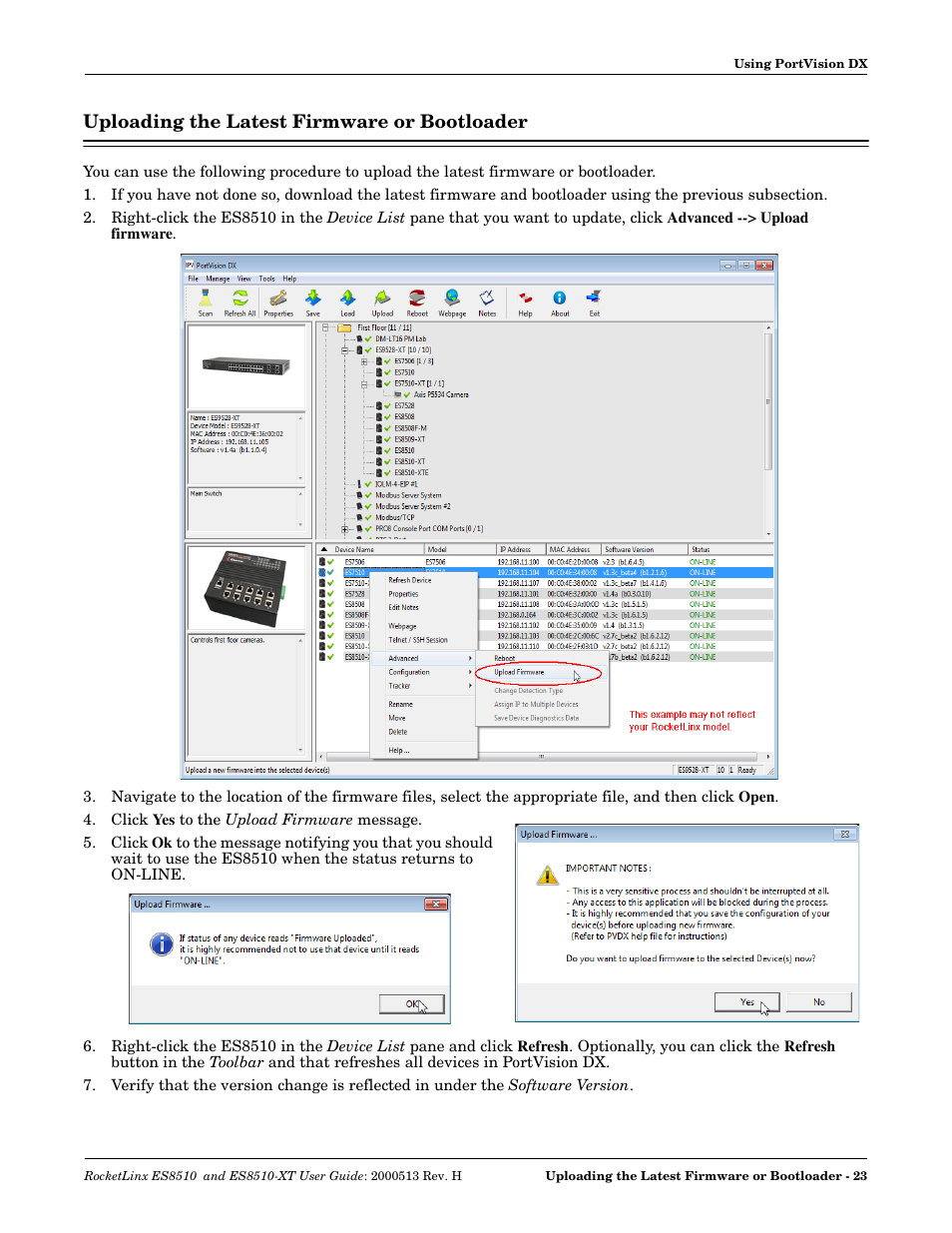 Uploading the latest firmware or bootloader | Comtrol ES8510-XT User Manual | Page 23 / 204