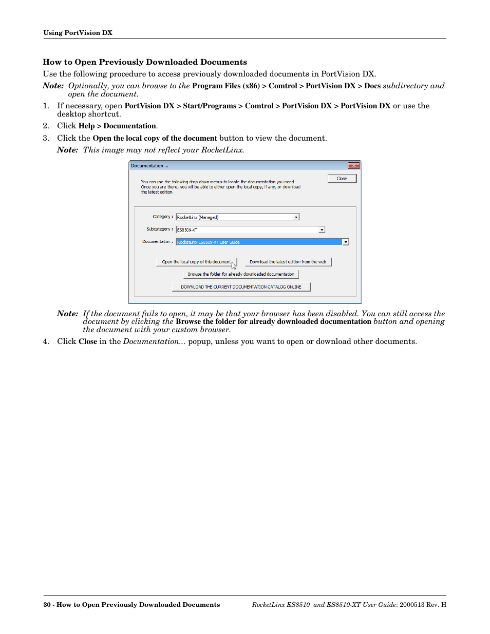 How to open previously downloaded documents | Comtrol ES8510-XT User Manual | Page 30 / 204