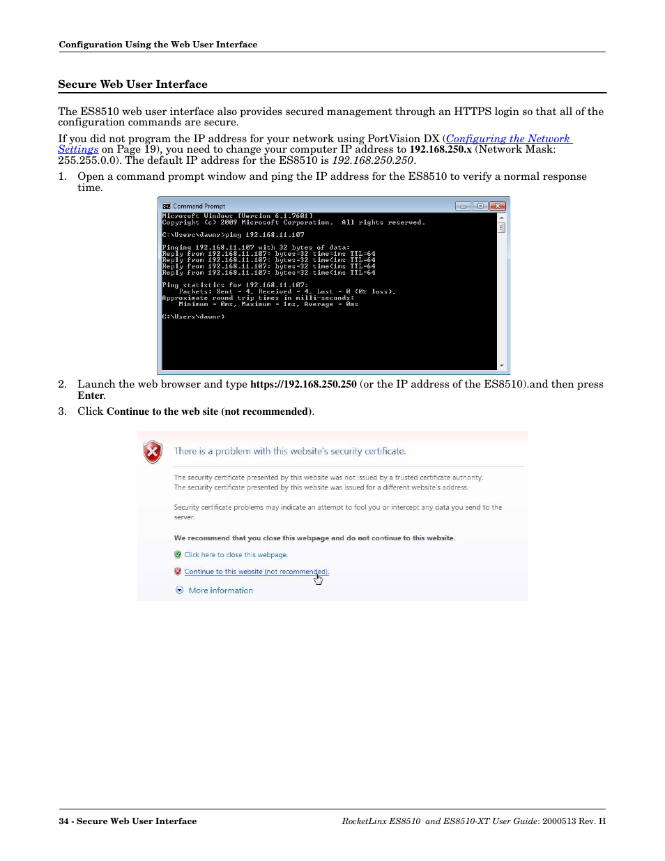 Secure web user interface, For web man | Comtrol ES8510-XT User Manual | Page 34 / 204