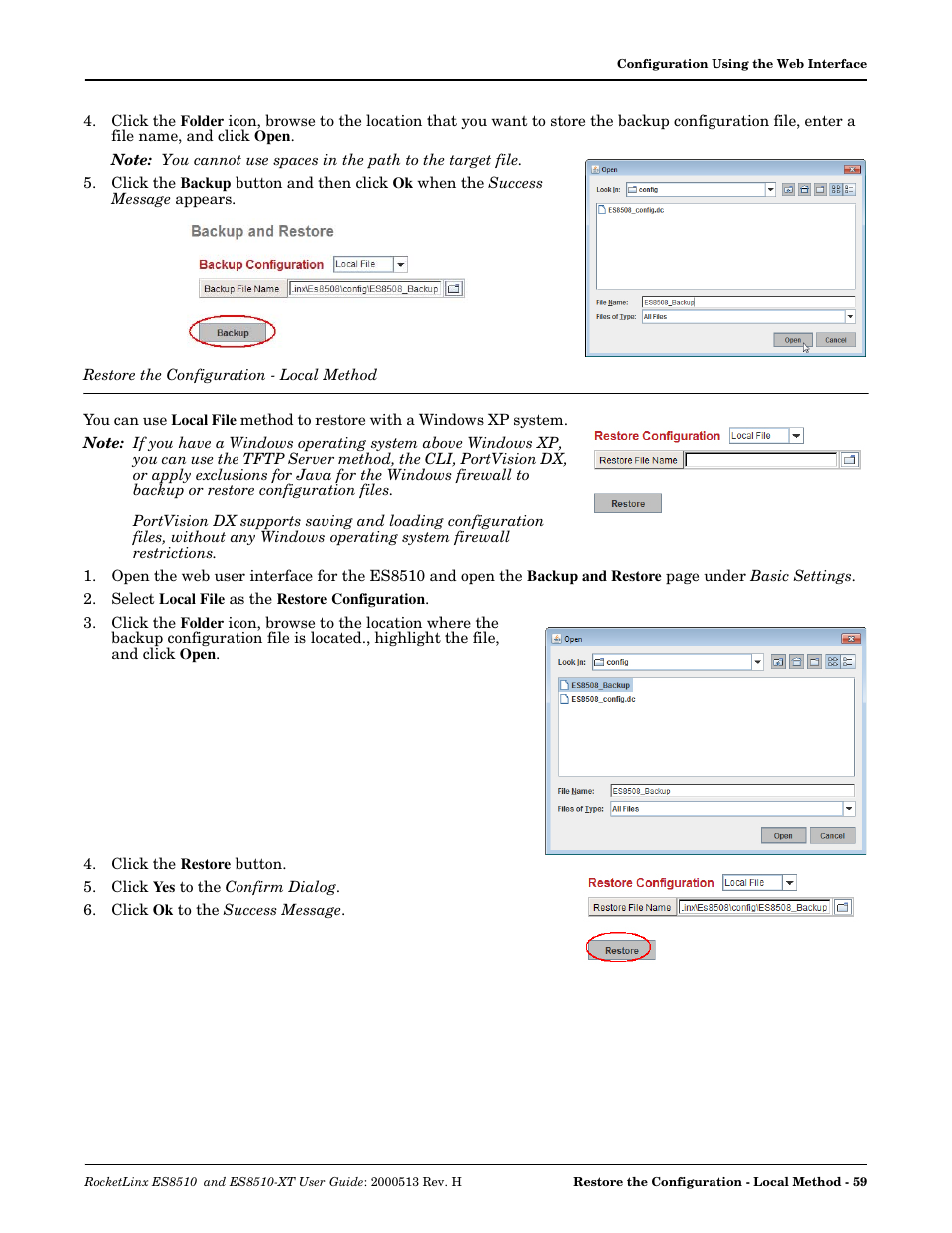 Restore the configuration - local method | Comtrol ES8510-XT User Manual | Page 59 / 204