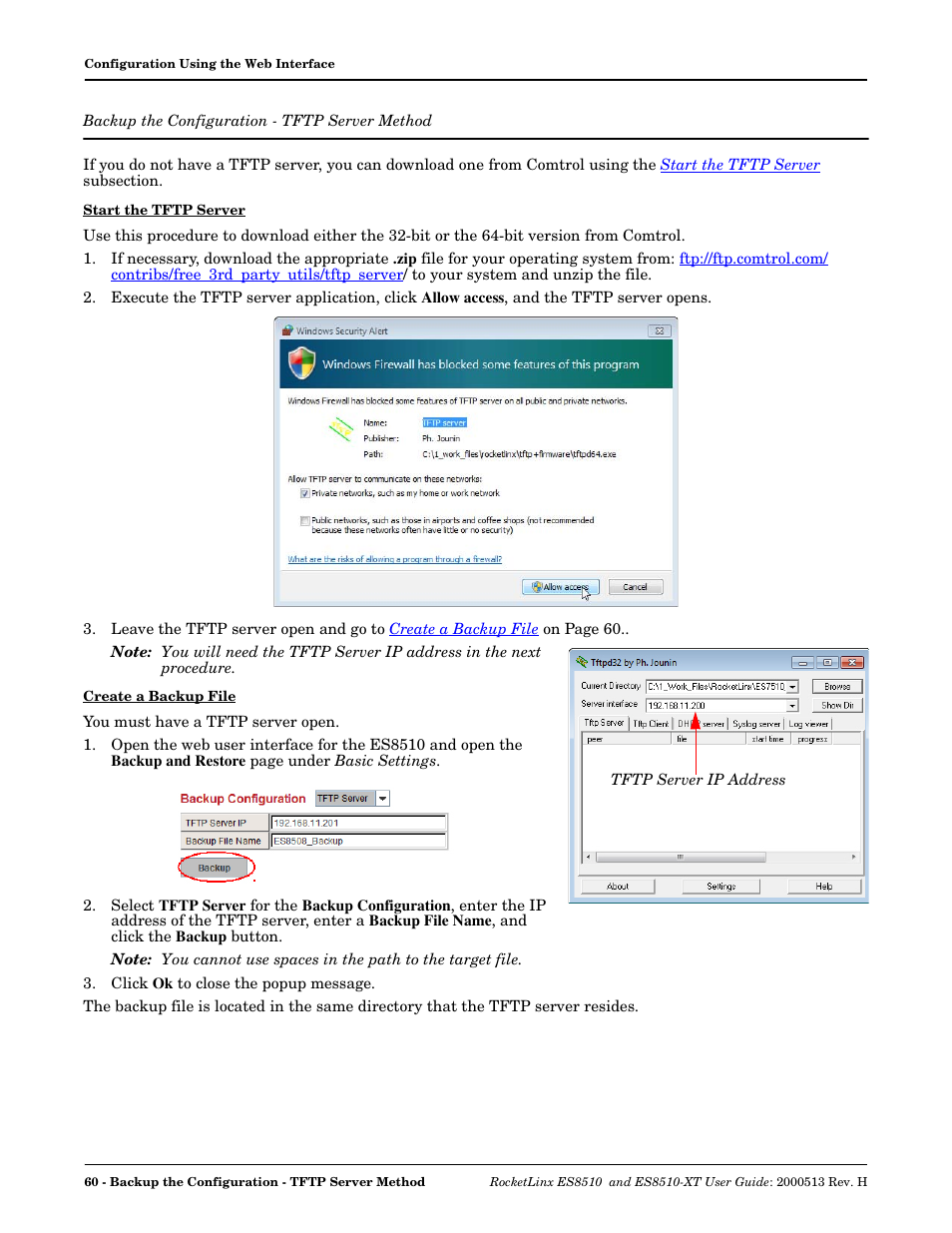 Backup the configuration - tftp server method, Ient, see, Backup the configuration - tftp | Server method | Comtrol ES8510-XT User Manual | Page 60 / 204