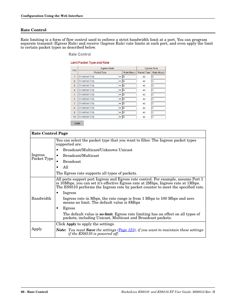 Rate control | Comtrol ES8510-XT User Manual | Page 68 / 204
