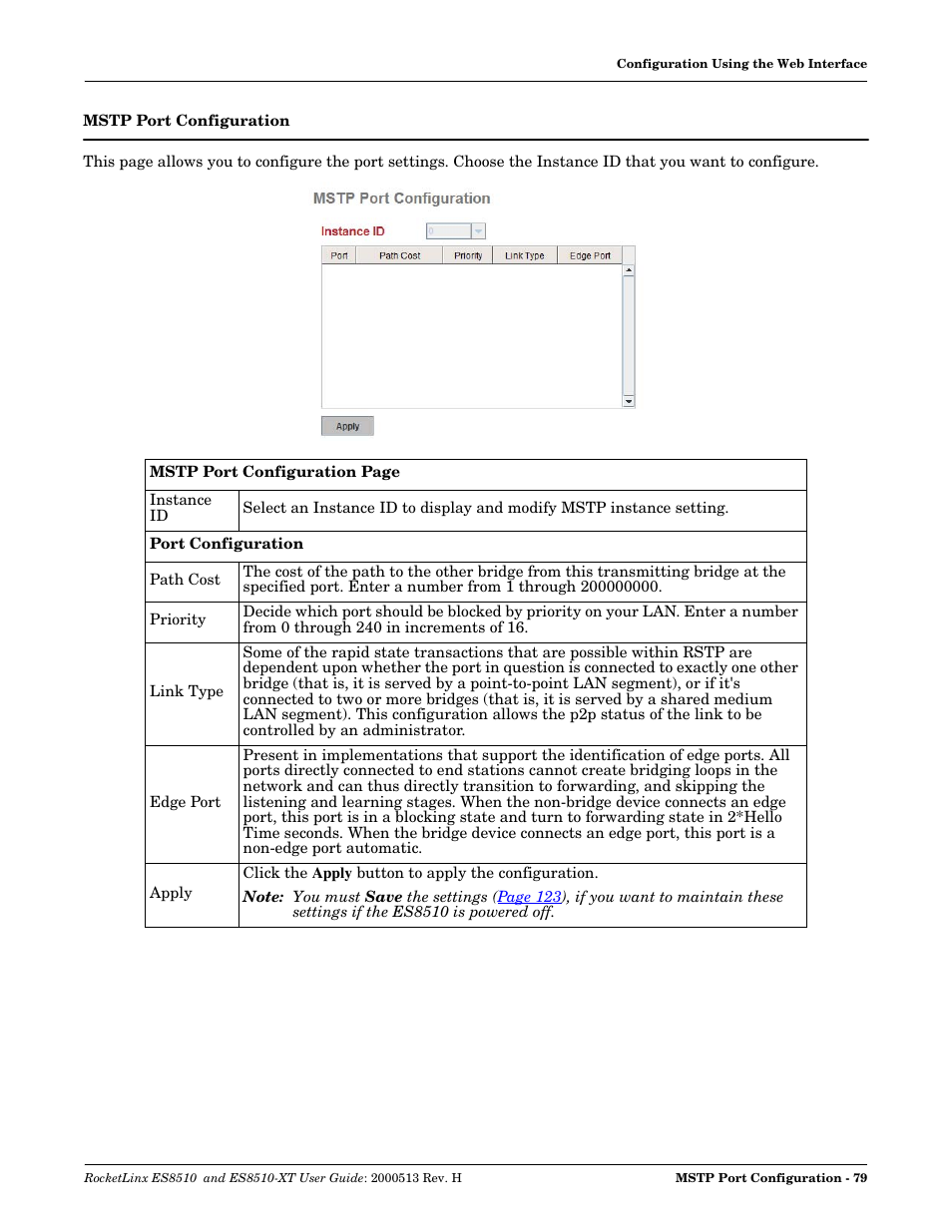 Mstp port configuration | Comtrol ES8510-XT User Manual | Page 79 / 204