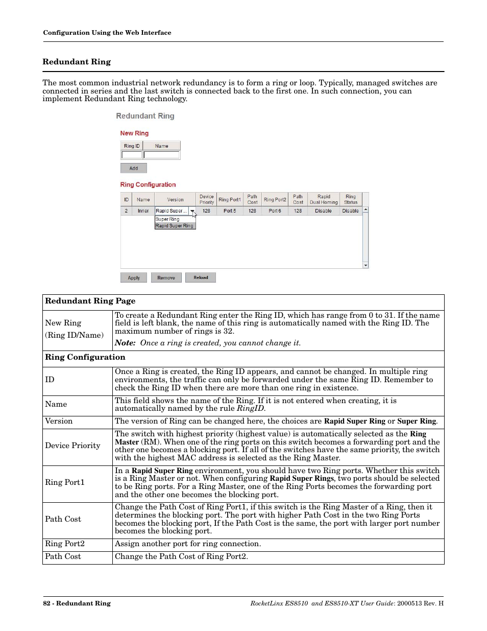 Redundant ring | Comtrol ES8510-XT User Manual | Page 82 / 204