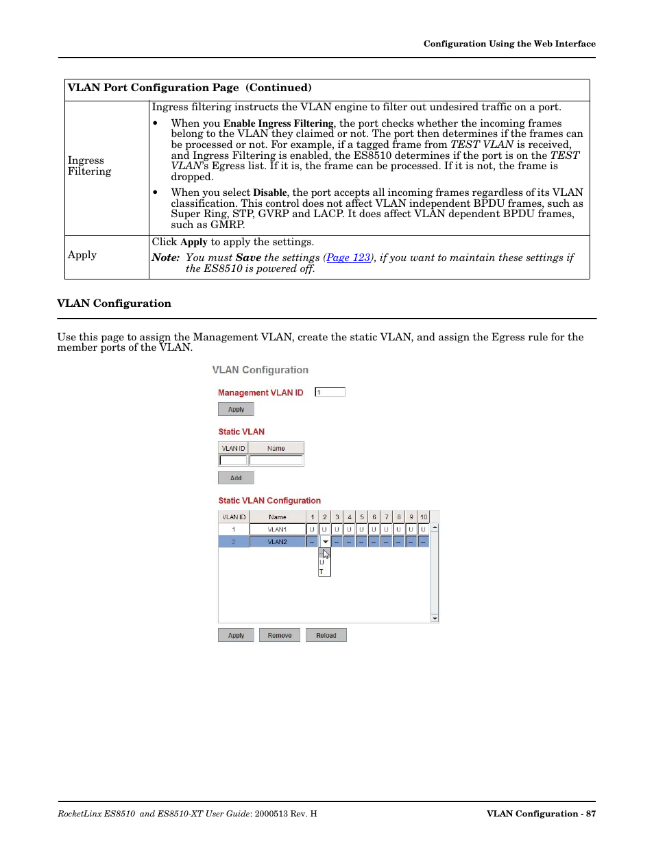 Vlan configuration | Comtrol ES8510-XT User Manual | Page 87 / 204