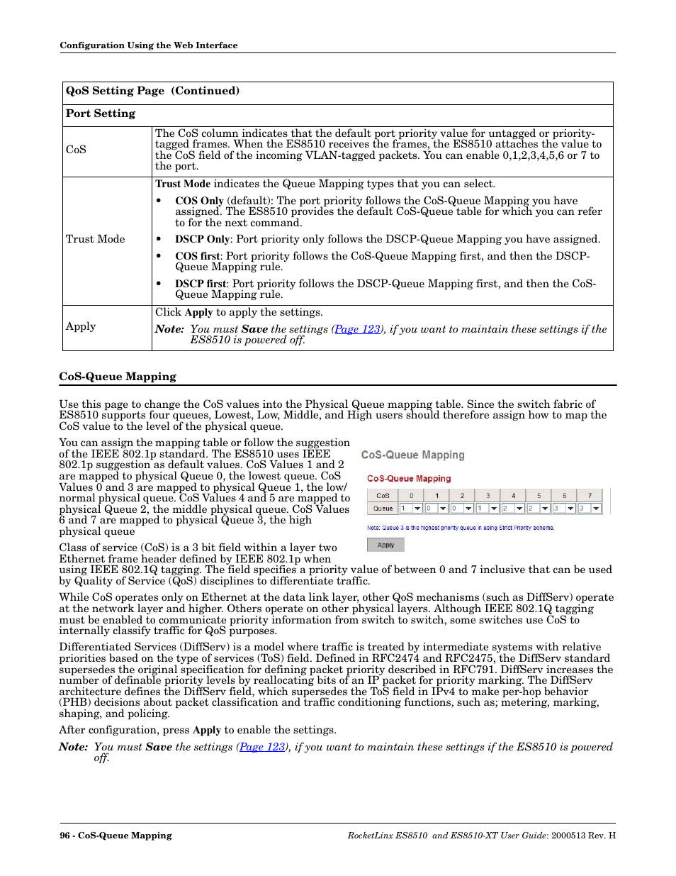 Cos-queue mapping | Comtrol ES8510-XT User Manual | Page 96 / 204