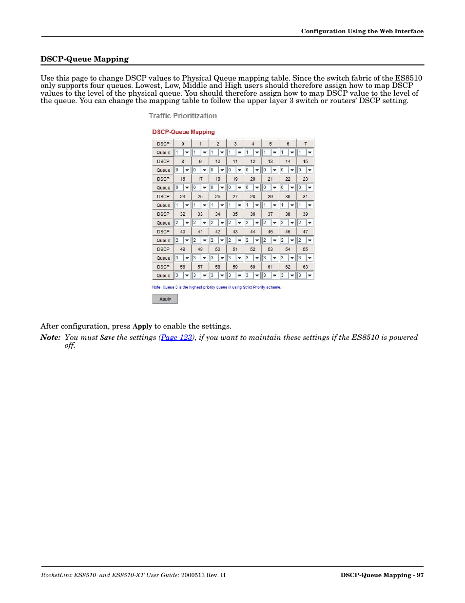Dscp-queue mapping | Comtrol ES8510-XT User Manual | Page 97 / 204