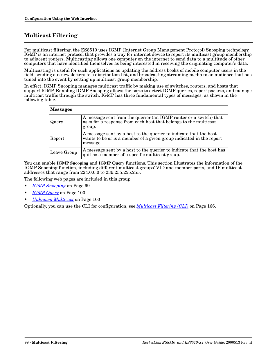 Multicast filtering | Comtrol ES8510-XT User Manual | Page 98 / 204