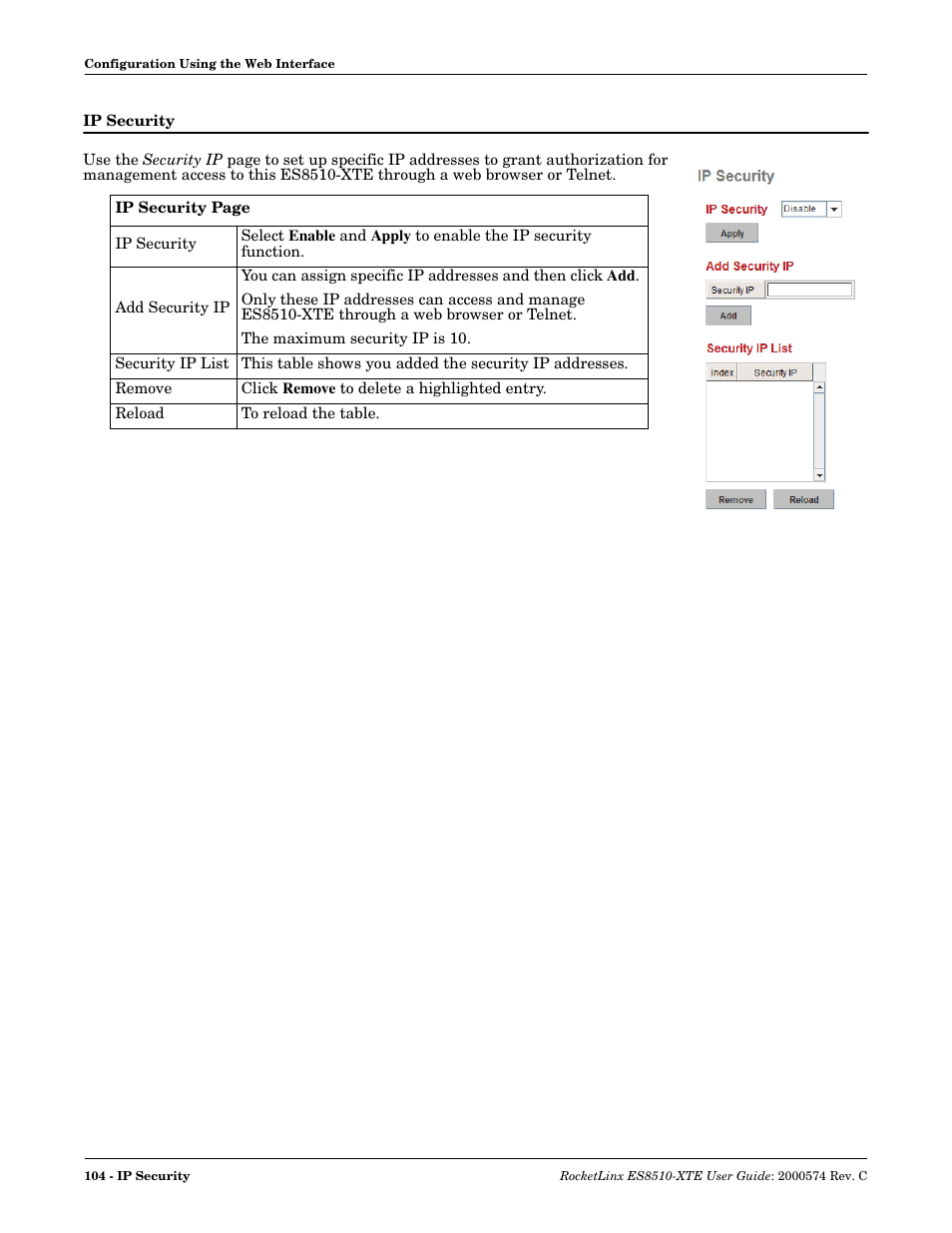 Ip security | Comtrol ES8510-XTE User Manual | Page 104 / 206
