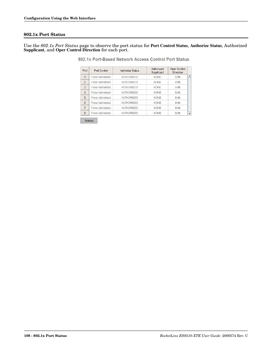 1x port status | Comtrol ES8510-XTE User Manual | Page 108 / 206