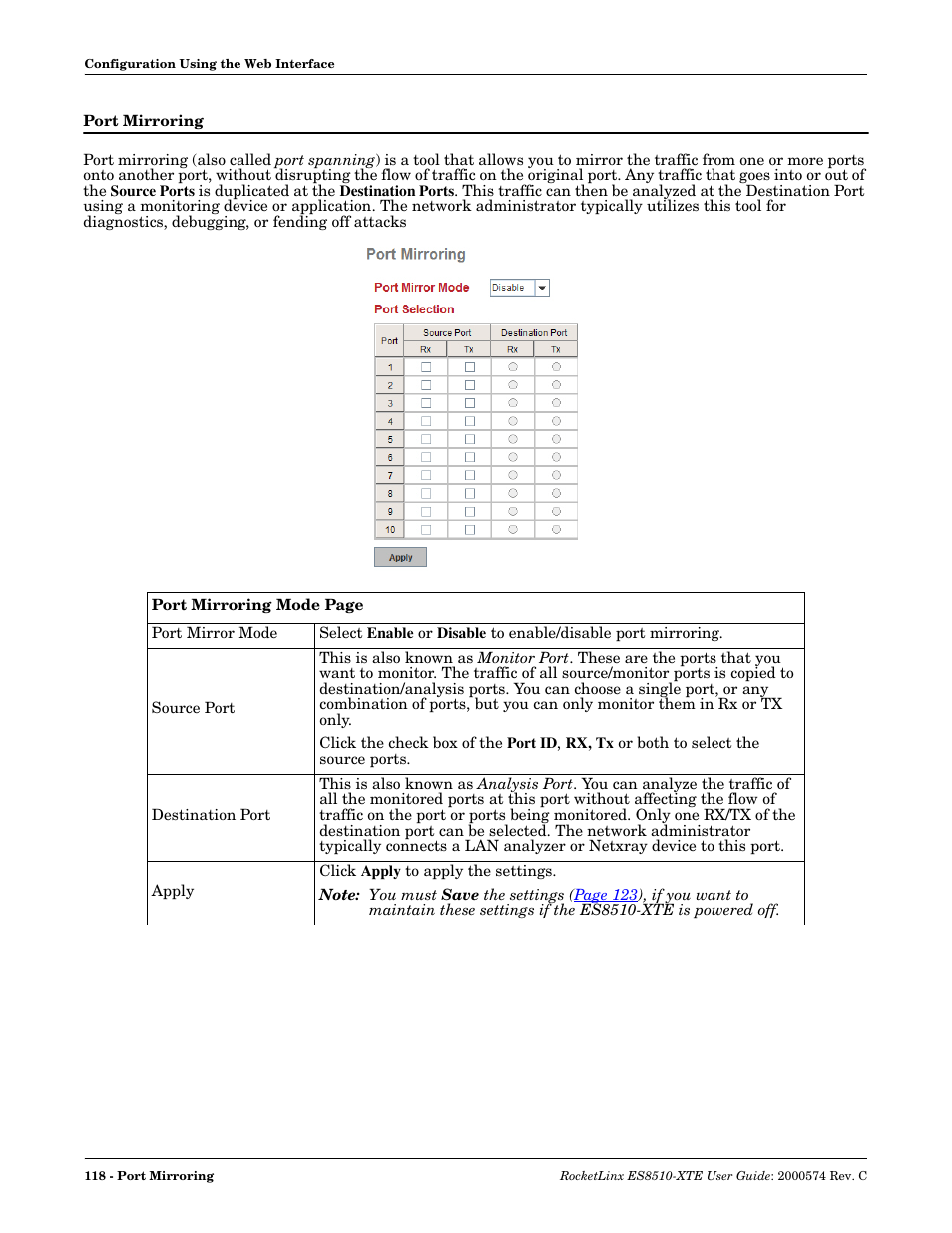 Port mirroring | Comtrol ES8510-XTE User Manual | Page 118 / 206