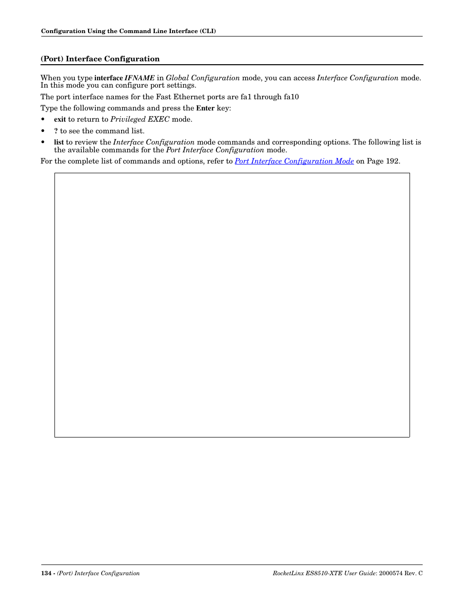 Port) interface configuration | Comtrol ES8510-XTE User Manual | Page 134 / 206