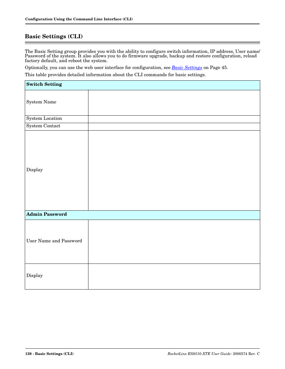 Basic settings (cli) | Comtrol ES8510-XTE User Manual | Page 138 / 206