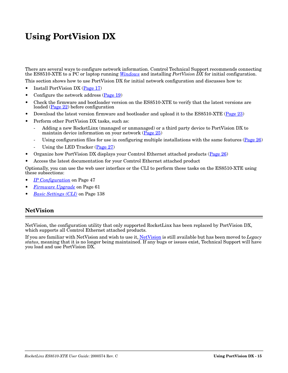 Using portvision dx, Netvision | Comtrol ES8510-XTE User Manual | Page 15 / 206
