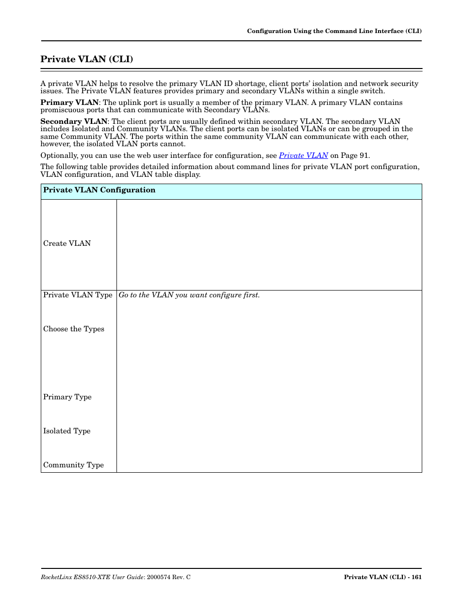 Private vlan (cli) | Comtrol ES8510-XTE User Manual | Page 161 / 206