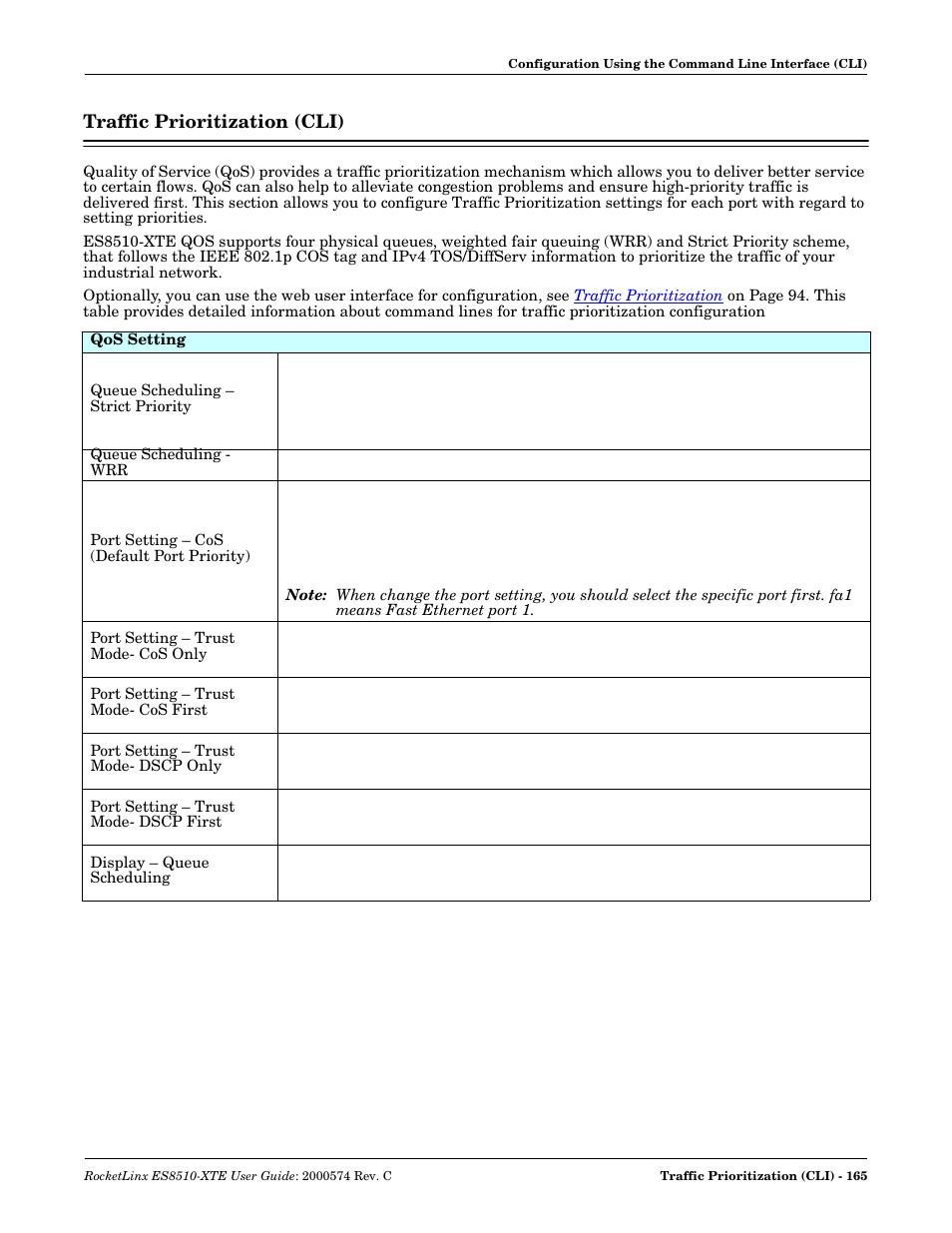 Traffic prioritization (cli) | Comtrol ES8510-XTE User Manual | Page 165 / 206