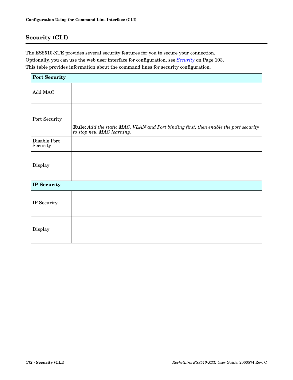 Security (cli) | Comtrol ES8510-XTE User Manual | Page 172 / 206