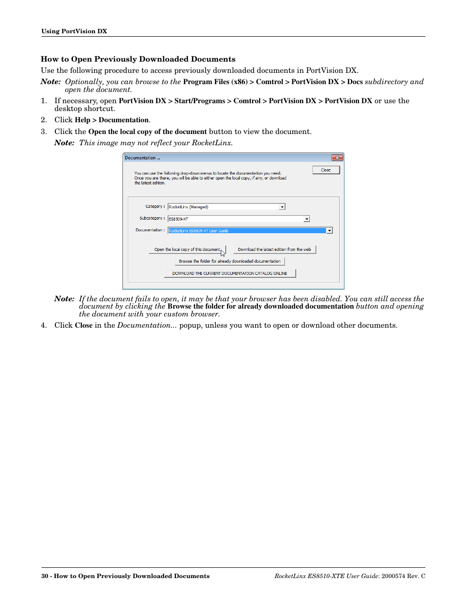 How to open previously downloaded documents | Comtrol ES8510-XTE User Manual | Page 30 / 206