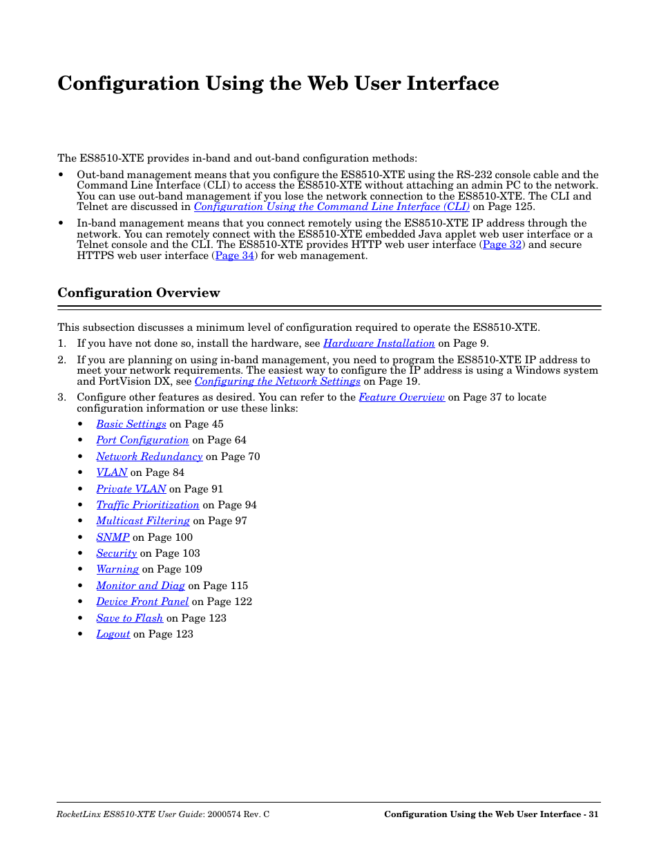 Configuration using the web user interface, Configuration overview | Comtrol ES8510-XTE User Manual | Page 31 / 206