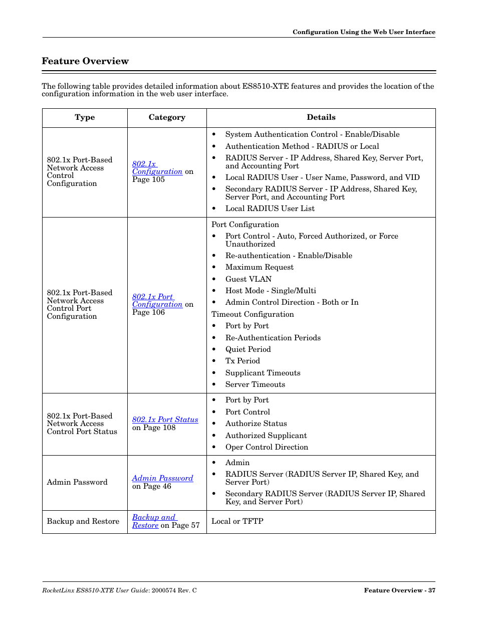 Feature overview | Comtrol ES8510-XTE User Manual | Page 37 / 206